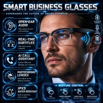 Nuovi Occhiali Smart AI con Traduzione Multilingue, Fotocamera da 800W Pixel, Lettore Video e Musica, Chiamate Business, Occhiali 8K con Cambio Colore per Uomo