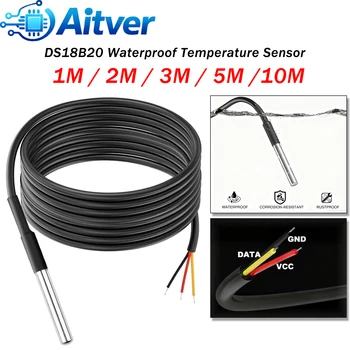 DS18B20 Sonda sensore di temperatura impermeabile 1M 2M 3M 5M 10M Cavo a 3 fili Termometro digitale per Arduino ESP32 Raspberry Pi