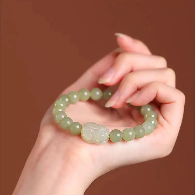 

Аутентичный браслет Hotan Jade Hand String Синий нефритовый браслет в этническом стиле Yurun Brave Xiu женский парный нефритовый мужской браслет-веревка
