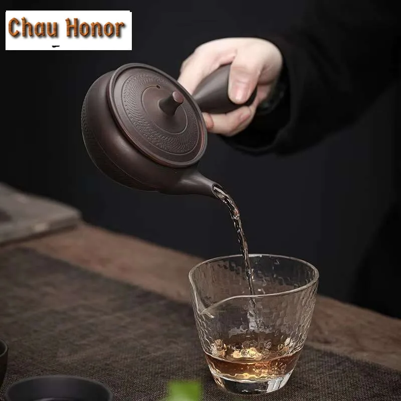 150ml Purple Pottery Side Handle Pot Hand-blind Ceramic Kung Fu Teapot Single Teapot Pu'er Tea Making Kettle Chinese Tea Sets