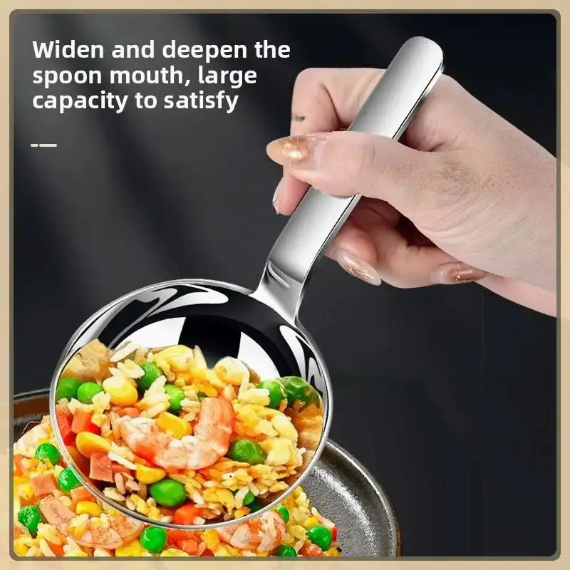 Description Picture 2 of itemShort Handle Deepened Ramen Soup Spoon - 201 Stainless Steel Large Capacity Tablespoon, Kitchen Cooking Soup Utensils