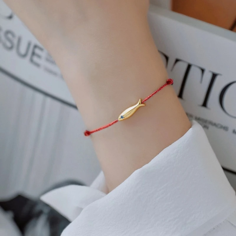 Fish bracelet jewelry red blue string adjustable women handmade minimalist ethnic