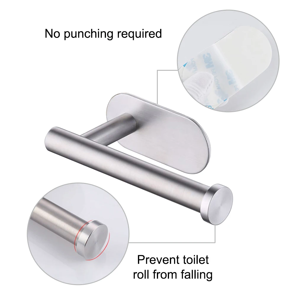 Self Adhesive Paper Towel Holder Stainless Steel Wall Mount No Punching Tissue Towel Roll Dispenser for Bathroom Kitchen