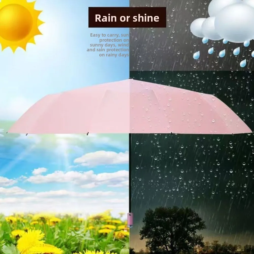 10-Bone Frame LED Flashlight Umbrella Waterproof Three Fold Rotating Umbrella UV Protection Windproof Design Dual Use Umbrella