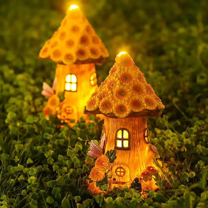 

Waterproof Solar Mushroom House Cottage Lighting Figurines Miniature Yard Art Solar Garden Mushroom Lights for Garden Lawn