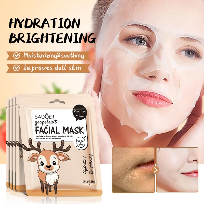 SADOER Cute Cartoon grapefruit Facial Masks Whitening Anti-aging Anti Wrinkles Moisturizing Face Mask for Facial Skin Care