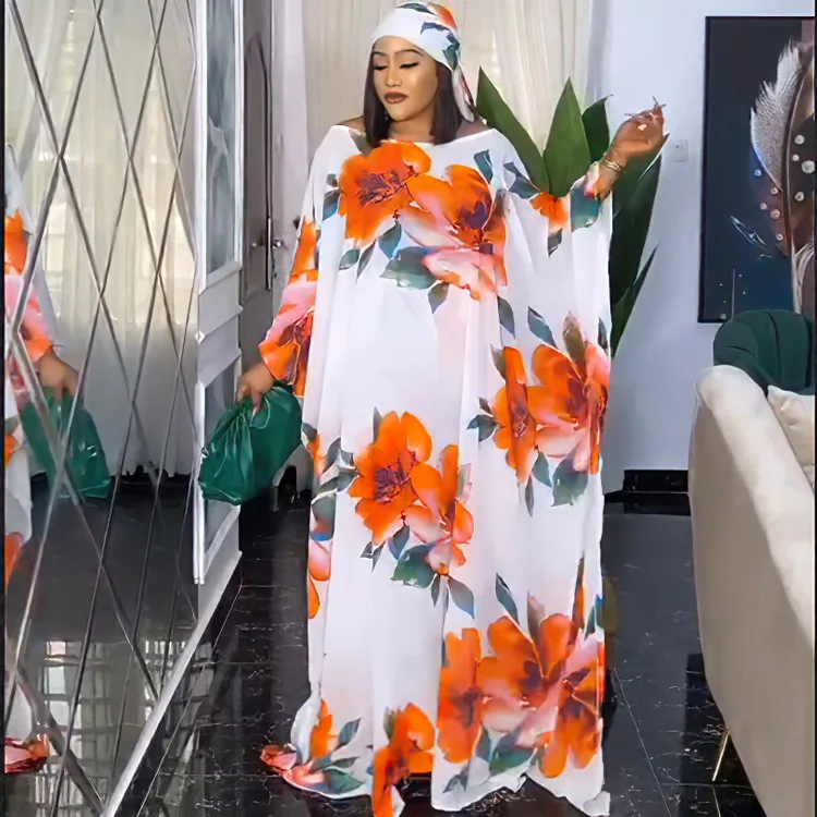 

2023 Autumn Women's Clothing Chiffon Printing Loose Gown Pants Two-piece Suit Female