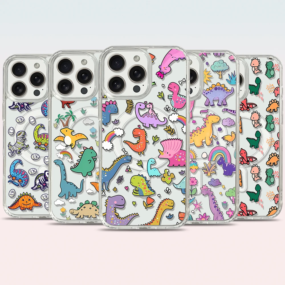 Adorable Dinosaur-Themed Magnetic Transparent Phone Case
