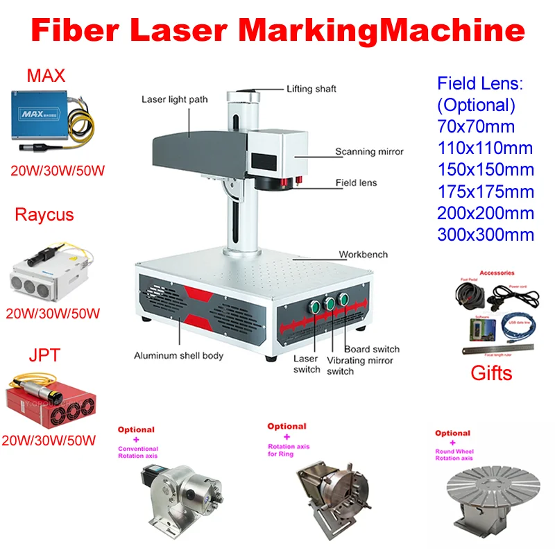 

JPT M7 20W 30W 50W Desktop Mini Raycus Fiber Laser Marking Machine With Rotary Axis Metal Engraving