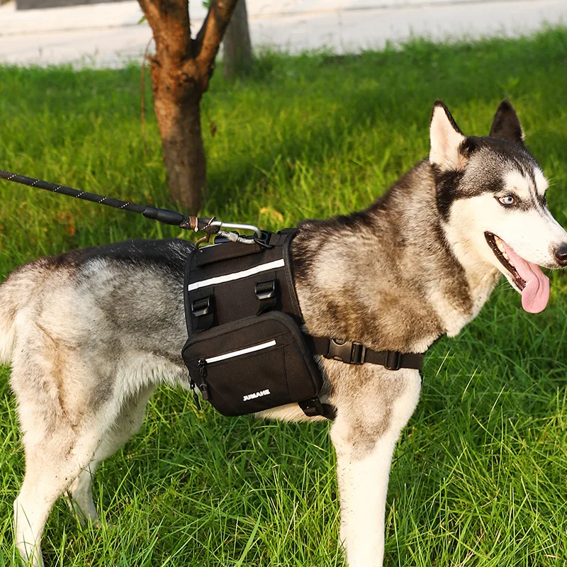Outdoor Dog Backpack, Oxford Fabric, Double Snack Bag, Tactical Bag, Waterproof, Reflective Saddle Medium and Large Dog