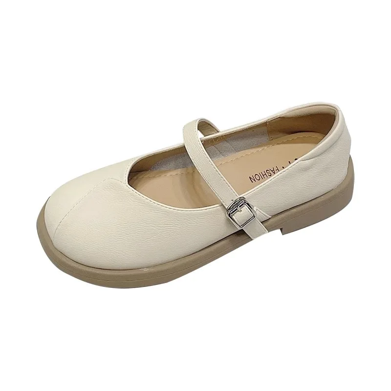 Spring and Autumn Straight Line Shoes with Shallow Mouth Slip-on Shoe Round Toe Soft Soled Thick Heel Shoes for Women