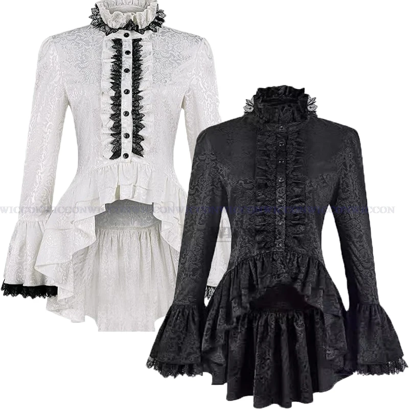 

Medieval Victorian Blouse Women's Stand Collar Flared Sleeve Blouse Gothic Steampunk Top Victorian Role Playing Vintage Cosplay