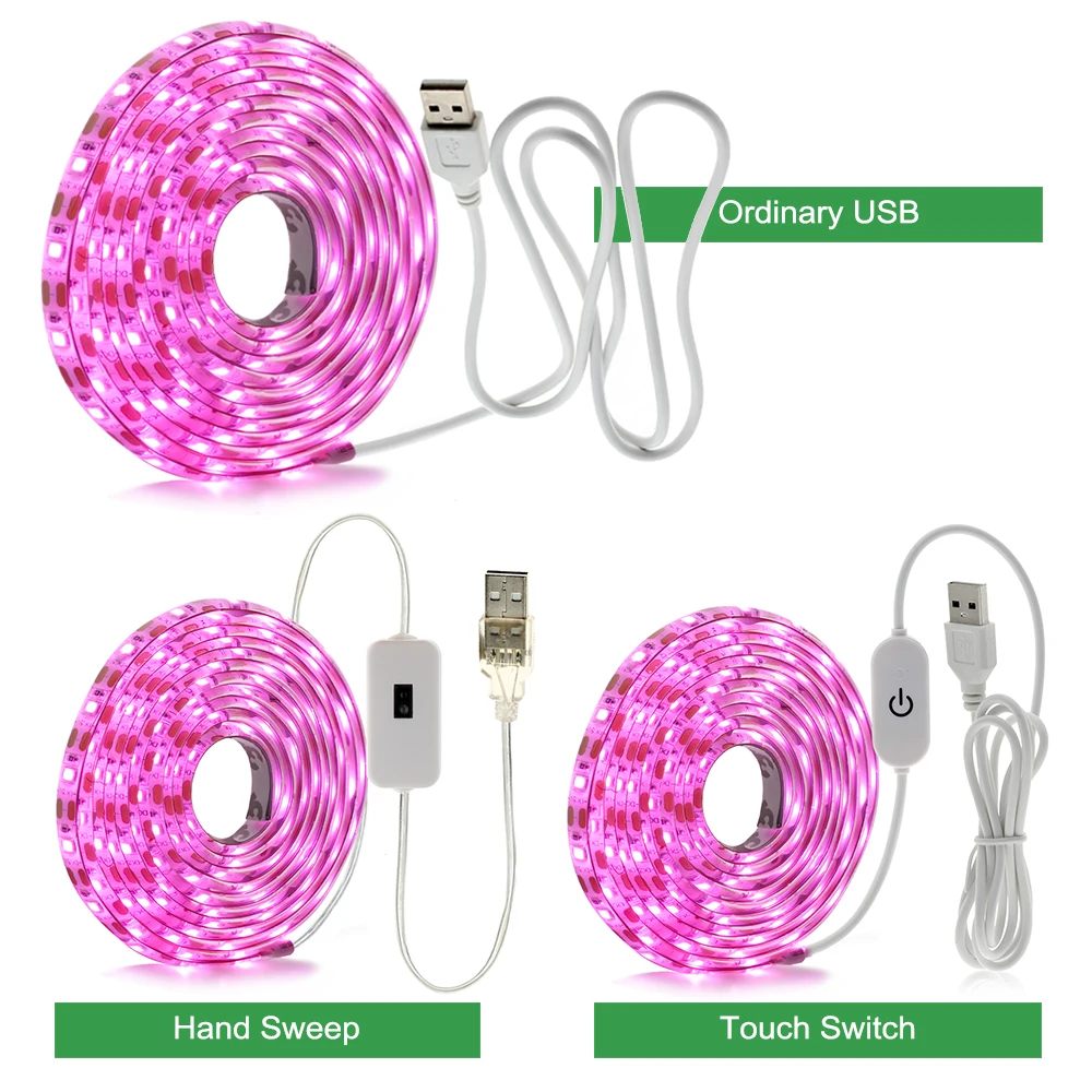 식물에 대 한 usb phytolamps 5 v led 성장 빛 스트립 2835 칩 0.5m 1m 2m 수경 온실 묘목 성장을위한 phyto 테이프를 주도