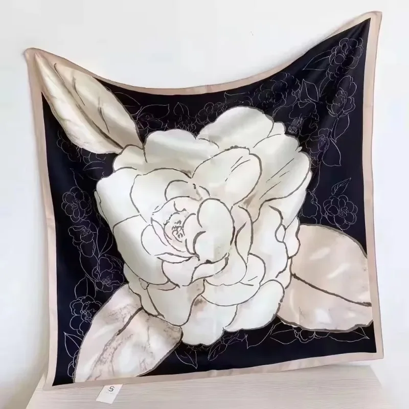 Women New Summer Twill Silk Square Scarf Big Shawl Fashion Luxury Geometric Minimalist Print Design Headscarf Scarves 4
