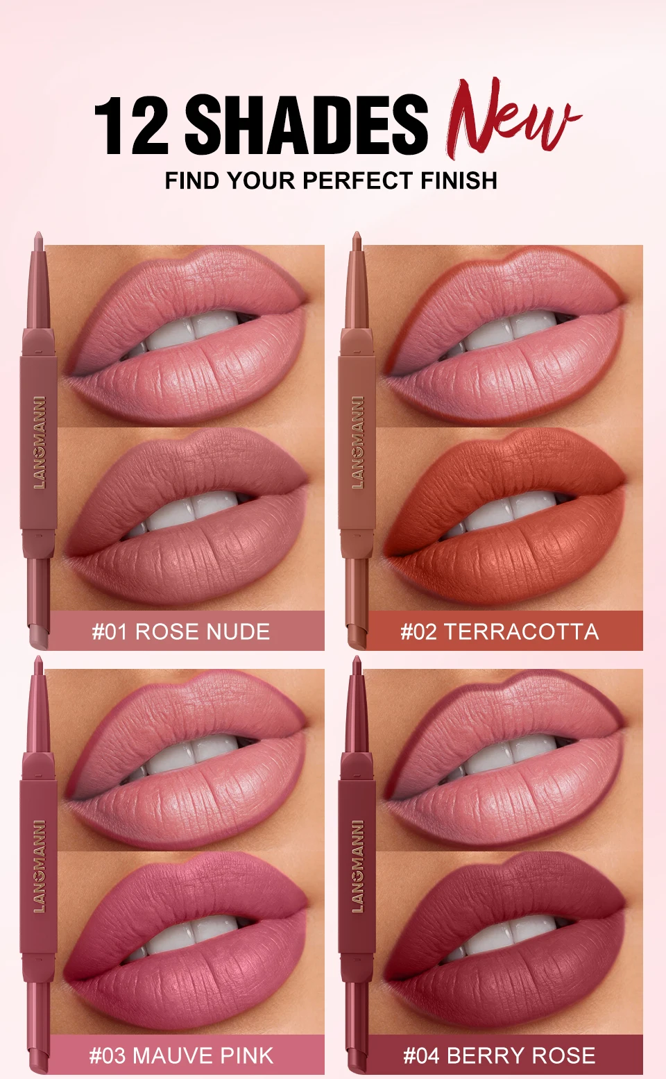 Double Ended Rose Nude Matte Lip Liner Waterproof Long Lasting_voghion.com