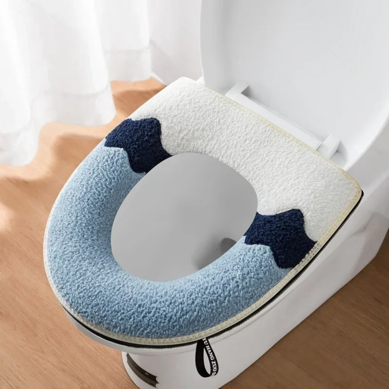 Waterproof Plush Toilet Seat Cover, Universal Model, Ring, Washable, Zipper, Bathroom Mat, Decorative 6