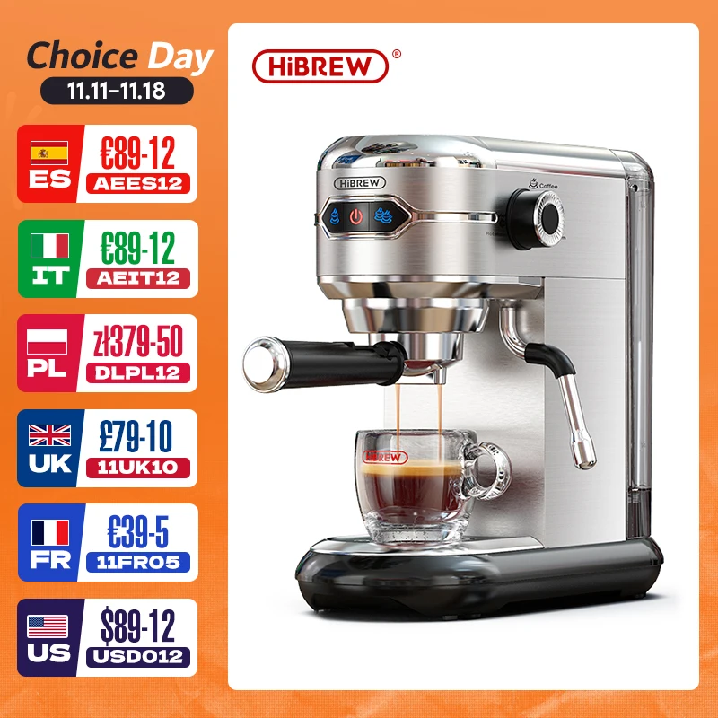 HiBREW Coffee Maker Cafetera 20 Bar Inox Semi Automatic Super Slim ESE POD & Powder Espresso Machine Hot Water H11 coffee maker espresso maker