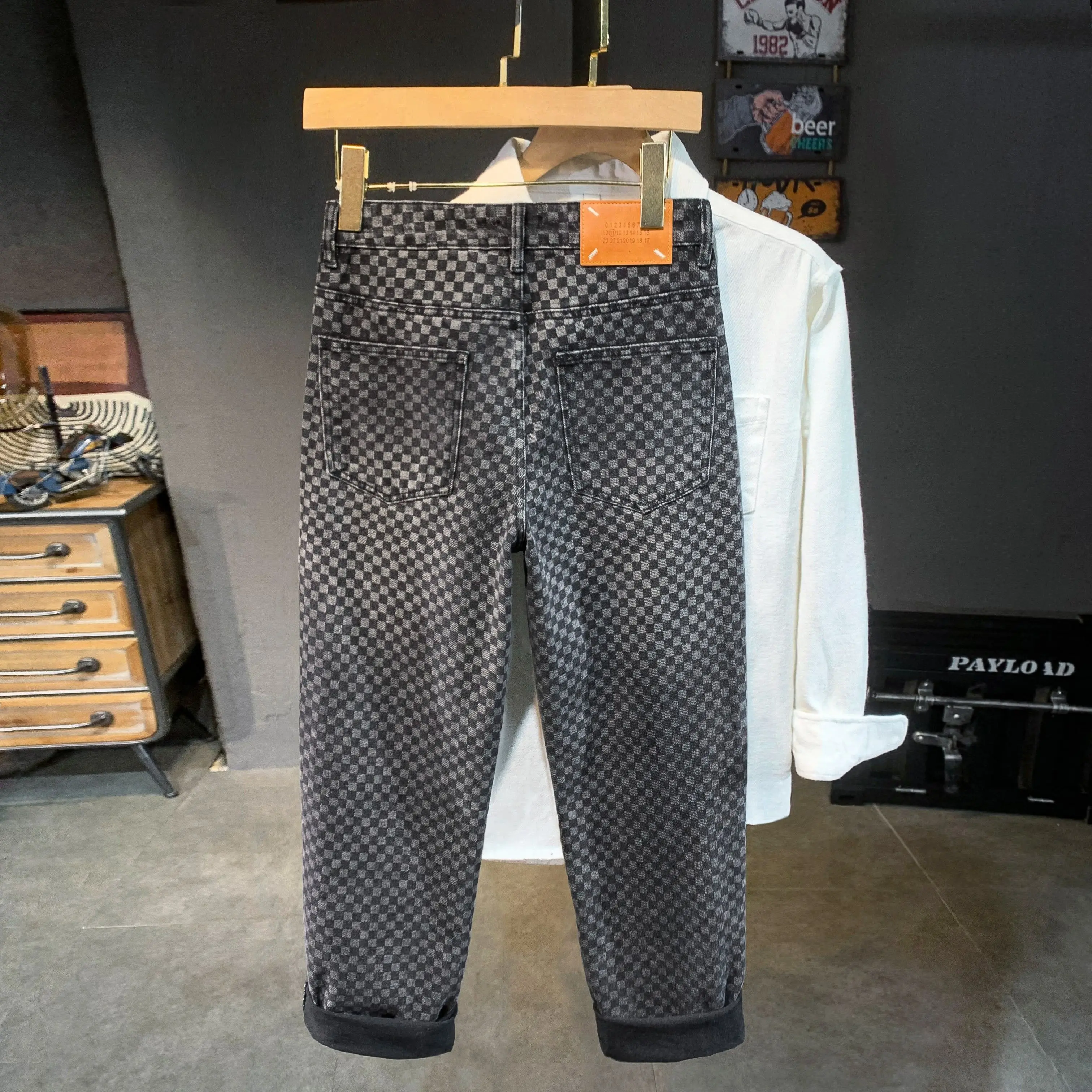 Glenchec Pattern Printed Jeans For Men Loosen Fit Mid Rise Wide Leg Casual Trousers Male 4