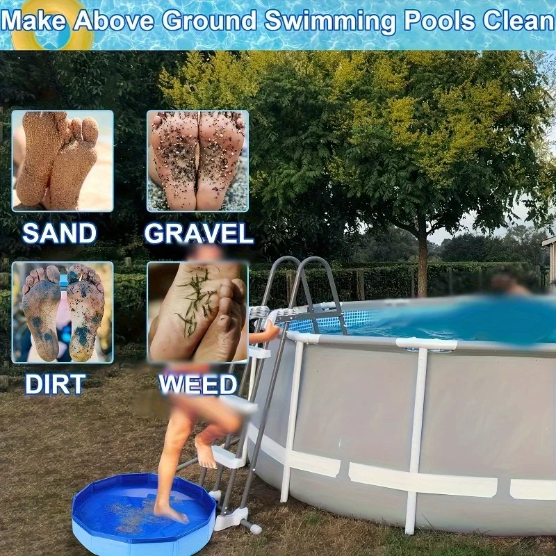 Portable PVC foldable foot bath suitable for ground level pool entrances, ideal for pool foot cleaning and pool accessories