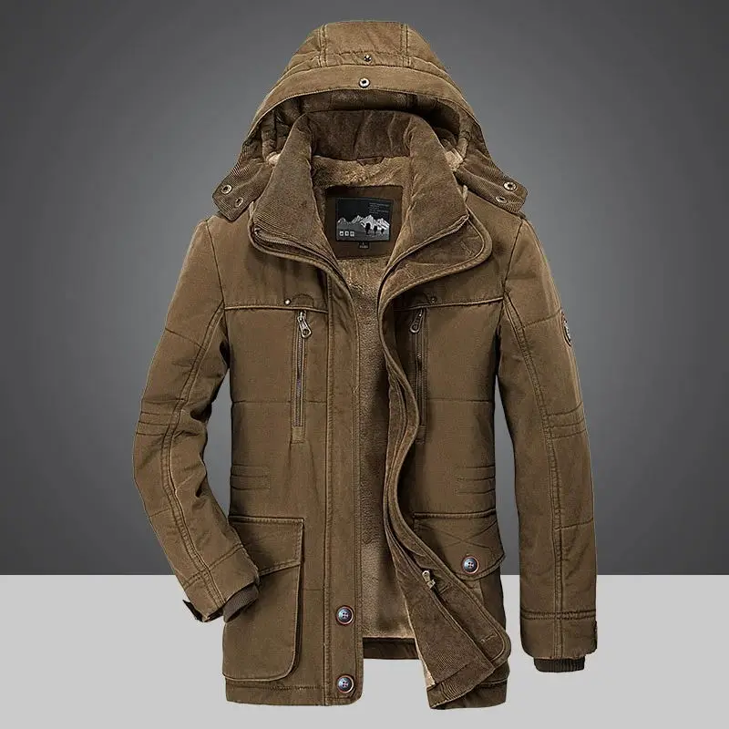 Winter Hooded Parka Coat Coat High Quality Clothing Windproof Fleece Jacket Men's Warm Thick Windbreaker Military Coat