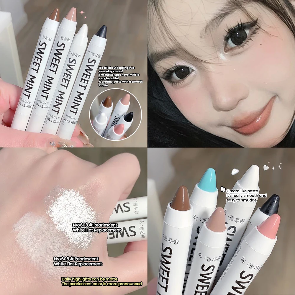 

Matte White Lying Silkworm Highlighter Pen Pearlescent Eyeshadow Stick Brightening Pearl Eyeliner Waterproof Glitter Eye Shadow