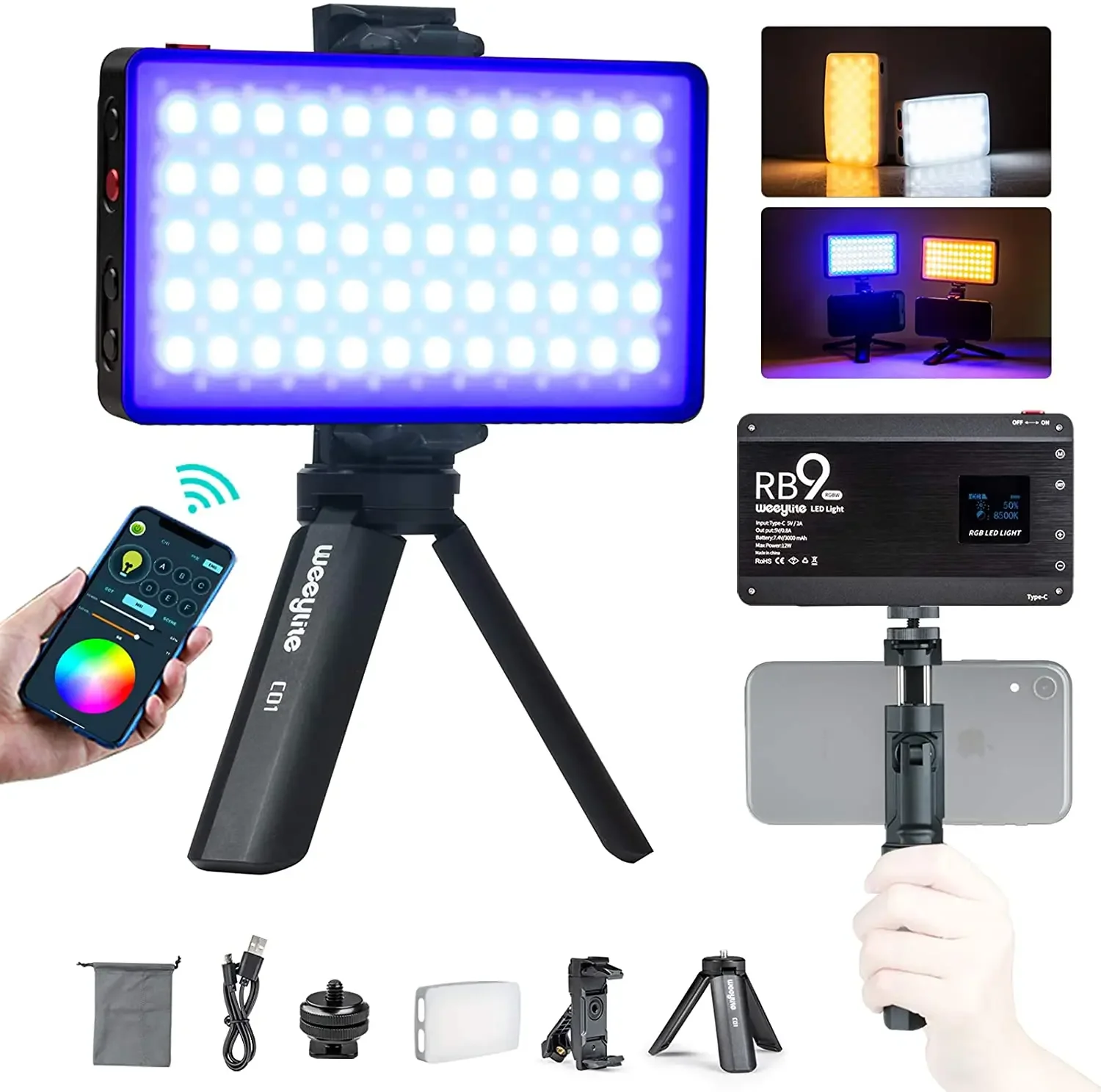 Портативный Перезаряжаемый двухцветный комплект Viltrox RGB для фото-и видеосъемки со штативом