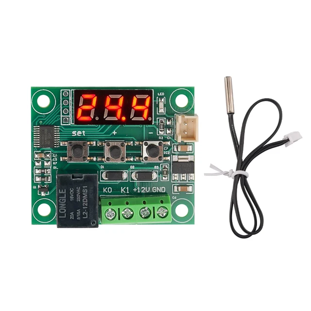 W1209 12V DC Digital Temperature Controller Board Micro Digital Thermostat with 10A One-Channel Relay Waterproof Sensor 2