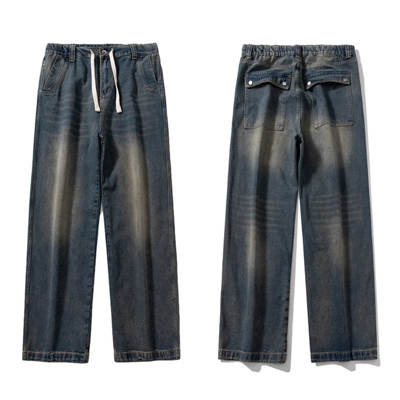 

Straight Tube Micro Horn Washed Vintage Jeans Men Women Street Pants Loose Nostalgic Wide Leg Trousers