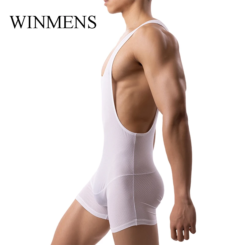 Solid Elastic Men's Polyester Sports Jumpsuit Running Gym Shapers Male Bodybuilding Dress Adult One Pieces Pajamas Underwear