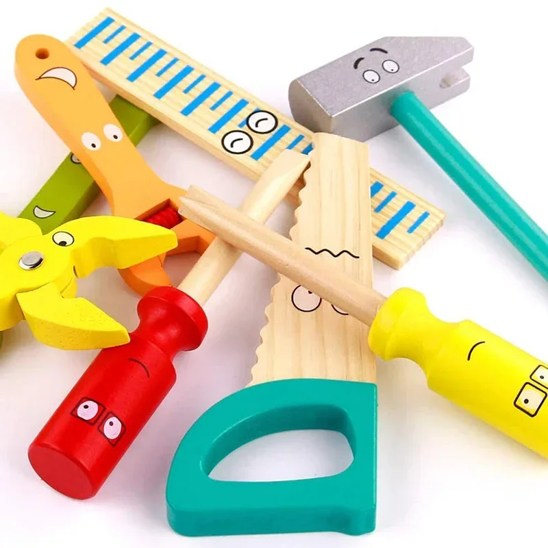 Plastic Wooden Toolbox Pretend Play Educational Montessori Kids Toys Set Children Nut Screw Assembly Simulation Carpenter Tools