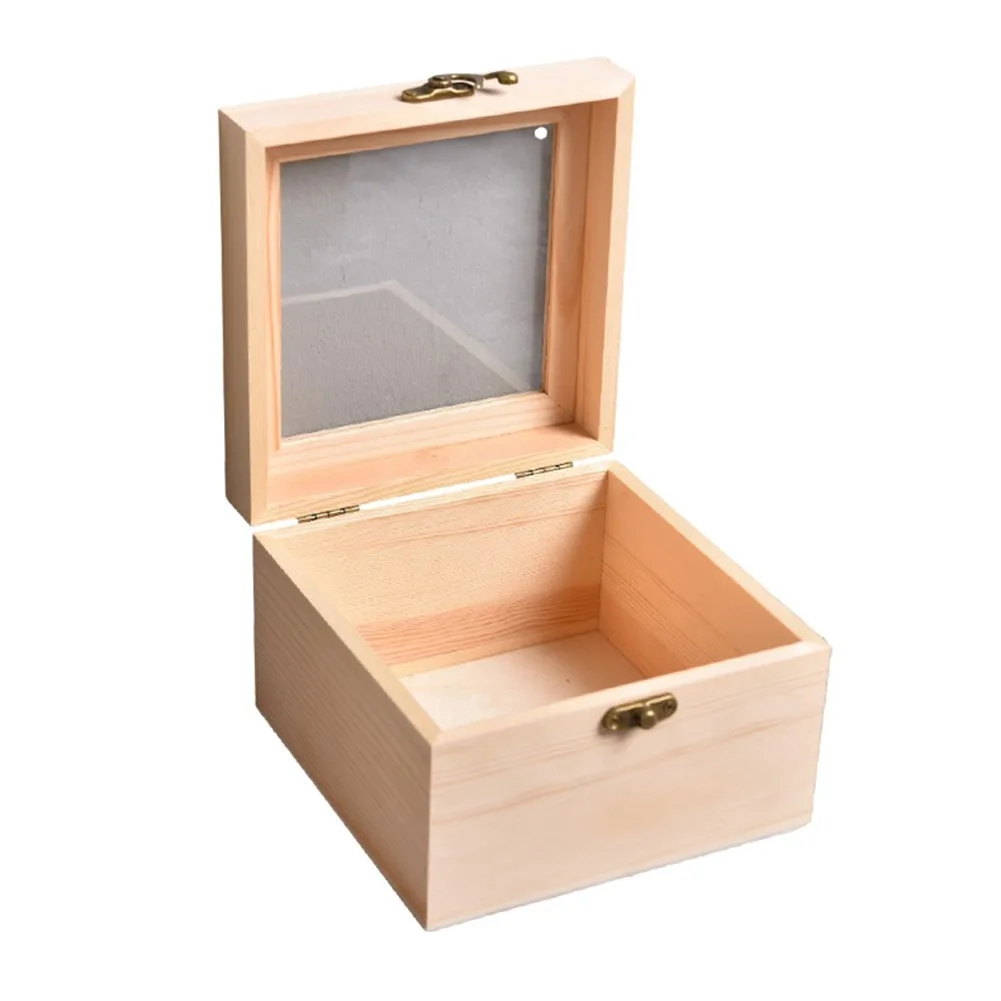Wooden Storage Box Paulownia Wood With Lid Multifunction Square Hinged Craft Boxes For Jewelry Storage Decoration Craft 6