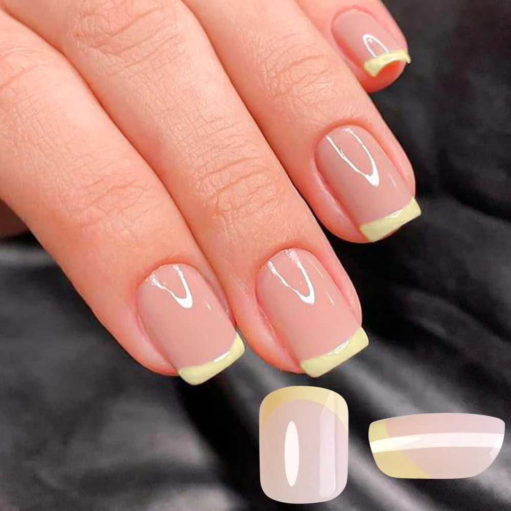 Press On Nails Square Glossy Rainbow Lines False Nail Tips Set_voghion.com