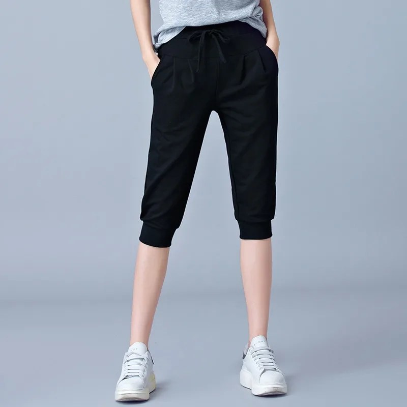 High-waisted Elastic Seven-half Pants Summer Lightweight Sweatpants Loose-fit Harem Pants Casual Men's &rsquo;Women's