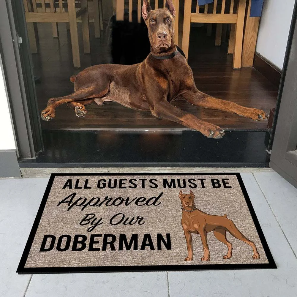 

CLOOCL All Guests Must Be Approved By Our Doberman Doormat 3D Print Pet Dog Doormat Absorbent Non-slip Carpet Entrance Door Mat