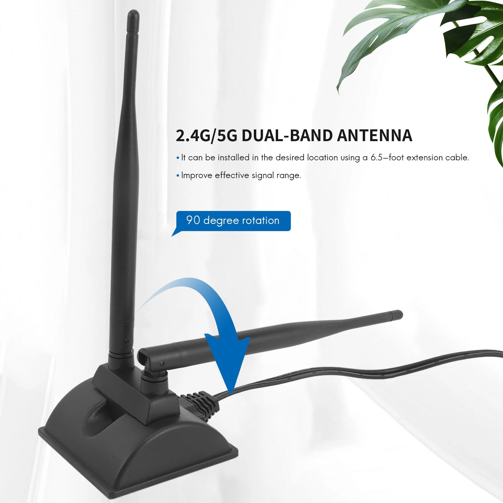 강력 추천-2.4G/5G 듀얼 밴드 안테나(6.5피트 연장 케이블 포함) 6DB 자기 베이스 무선 네트워크 카드 WIFI SMA 안테나