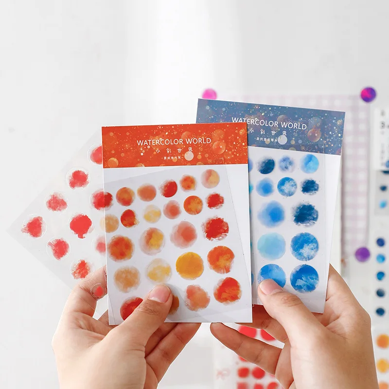 

2pcs/pack Watercolor Polka Dot Sticker Salt Ins Style Label Creative Round Seal PET Paste Hand Stickers