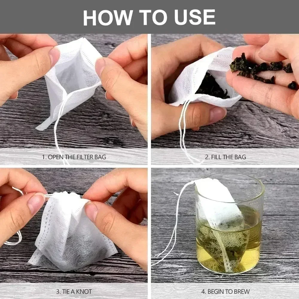 Disposable Tea Filter Bags Non-woven Fabric With String Kitchen Teaware 100PCS