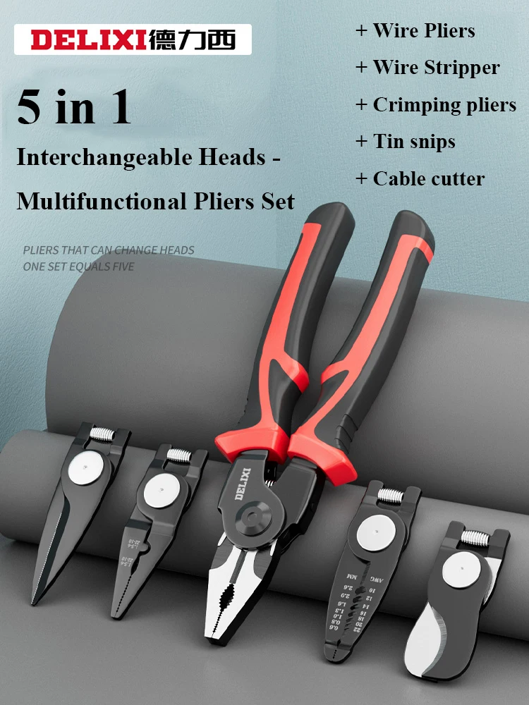 Delixi 5 In 1 Multifunctional Pliers Set Wire Plier Vise Stripping