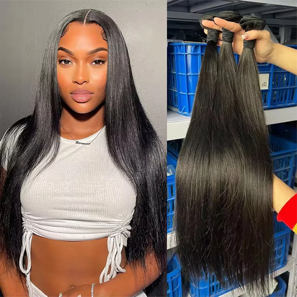 Eddfine 10-40 Inch Bone Straight Human Hair Bundles Brazilian Human Hair Weave Bundles 40 Inch Bundles Hair Extensions 4