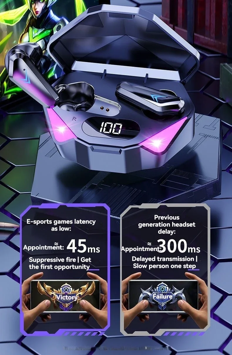 X15 tws gaming trådlösa bluetooth hörlurar med led display_voghion.com