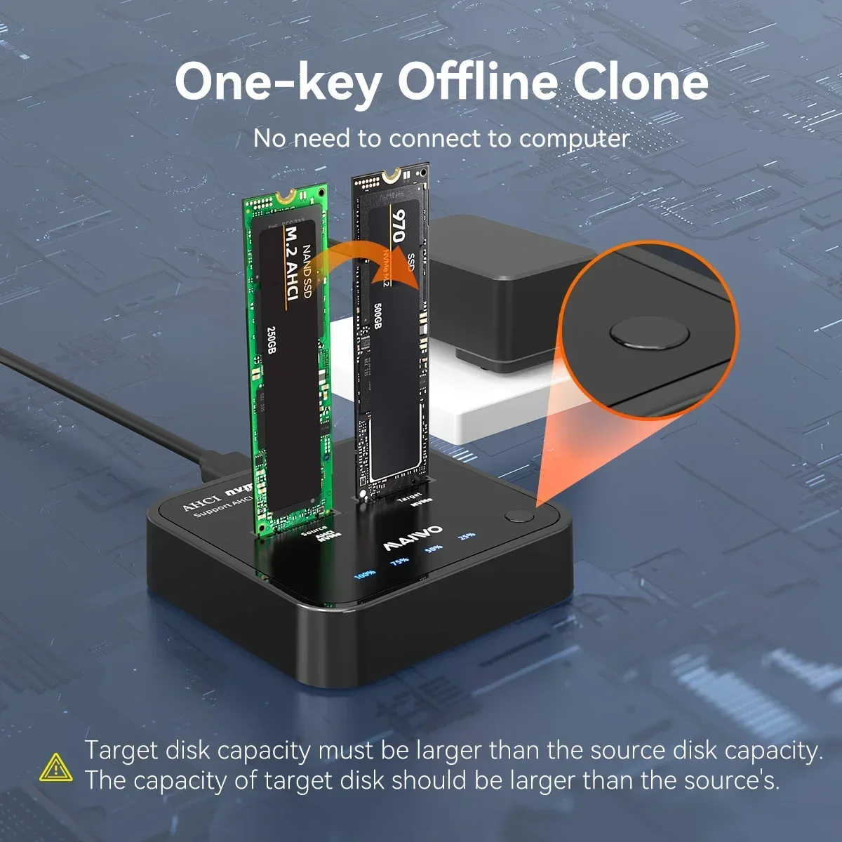 MAIWO 20Gbps Dual Bay M.2 NVMe SSD Enclosure Offline Clone Adapter USB3.2 Type-C Gen2 Storage Box M2 Hard Drive NVMe/AHCI Case
