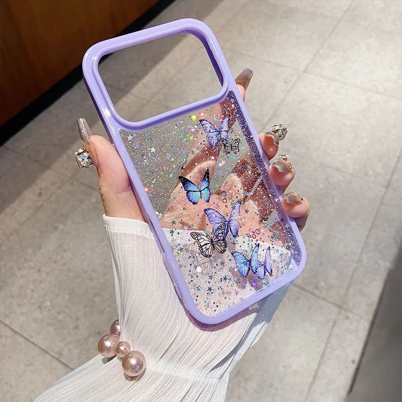 Glitter Butterfly Transparent Candy Color Epoxy Silicone Phone Case