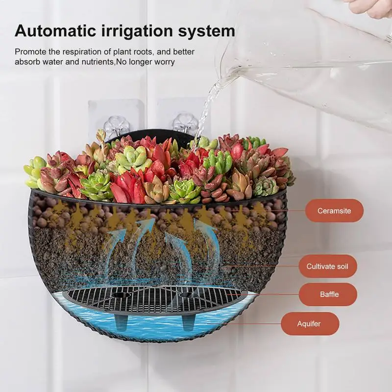 Wall-mounted Flower Pot Semi-circular No-punching Flower Basket Garden Planter Bucket Hanging Basket Flowerpot for Home Decor