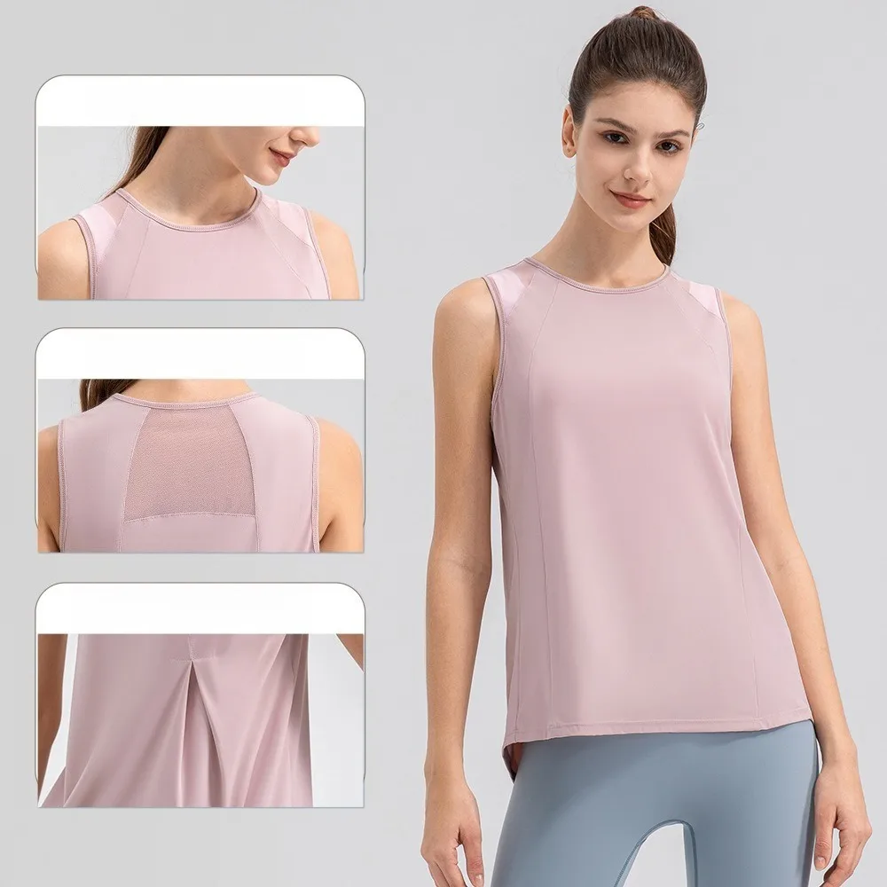 Women Summer Lightweight Cool Sports Cover Up Quick Dry Yoga Vest Loose Breathable Fitness Running Top - 2