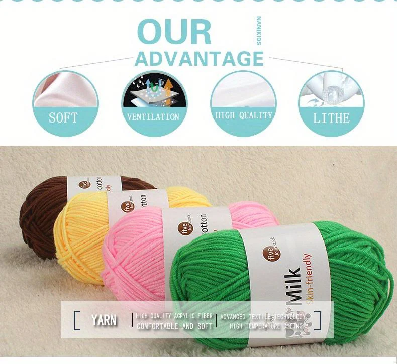 150 g 5-strängiges Milchgarn, handgefertigt, mitteldick, zum Selbermachen, gewebt, für Puppen, Pullover, Blumenmütze, Schal, Garnball – Detail 5
