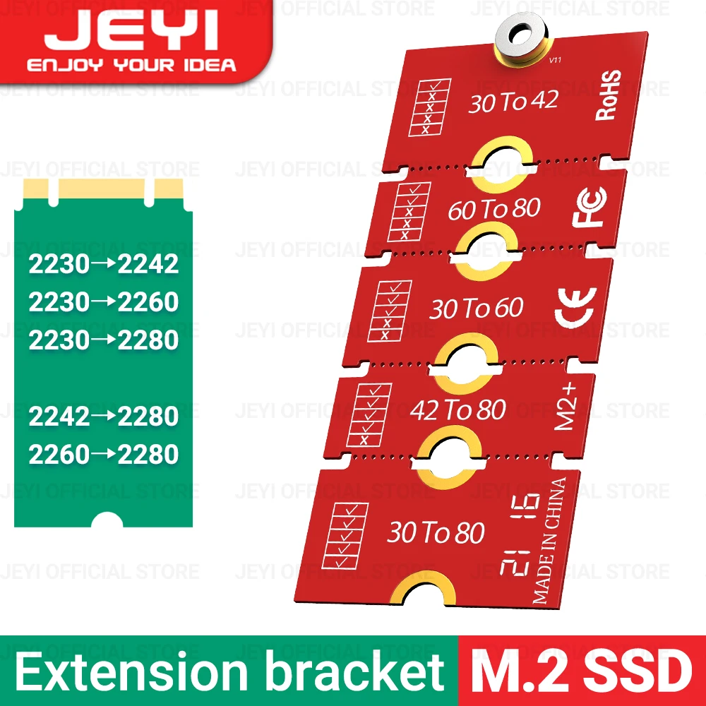 JEYI-M.2 NGFF NVME SSD Suporte de Extensão Comprimento Estender Adaptador, Placa de Cartão, Transferência de Tamanho Longo, 2230, 2242, 2260, 2280