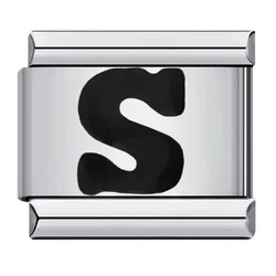 Elegant Glaze Black Italian Letter Charms Stainless Steel Bracelet for Women and Men Jewelry Making (S)