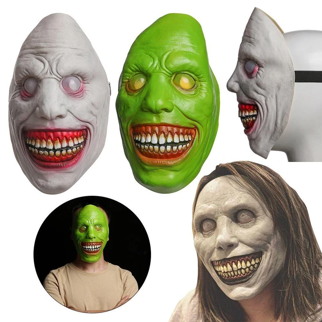 Halloween Horror Face Cover Smiling White-eyed Exorcist Demons Evil Creepy  Cosplay Scary Face Mask Dress Up Party Cosplay Props