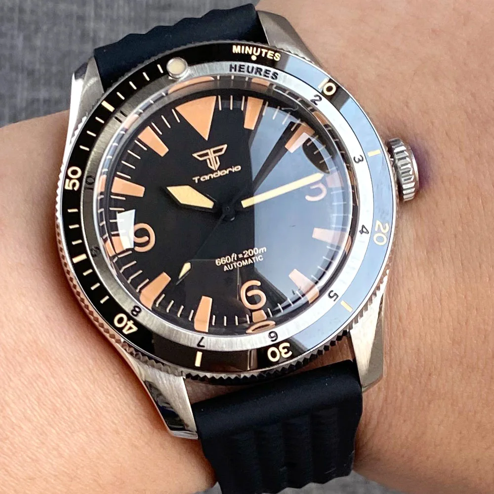 Vintage Diver NH35 PT5000 Mechanical Watches Men Dome Sapphire Glass Tandorio Brand 200m Waterproof Classic Clock Luminous 40mm field diver watch for men nh35 pt5000 movement sapphire glass steel bracelet tandorio brand green luminous business clock