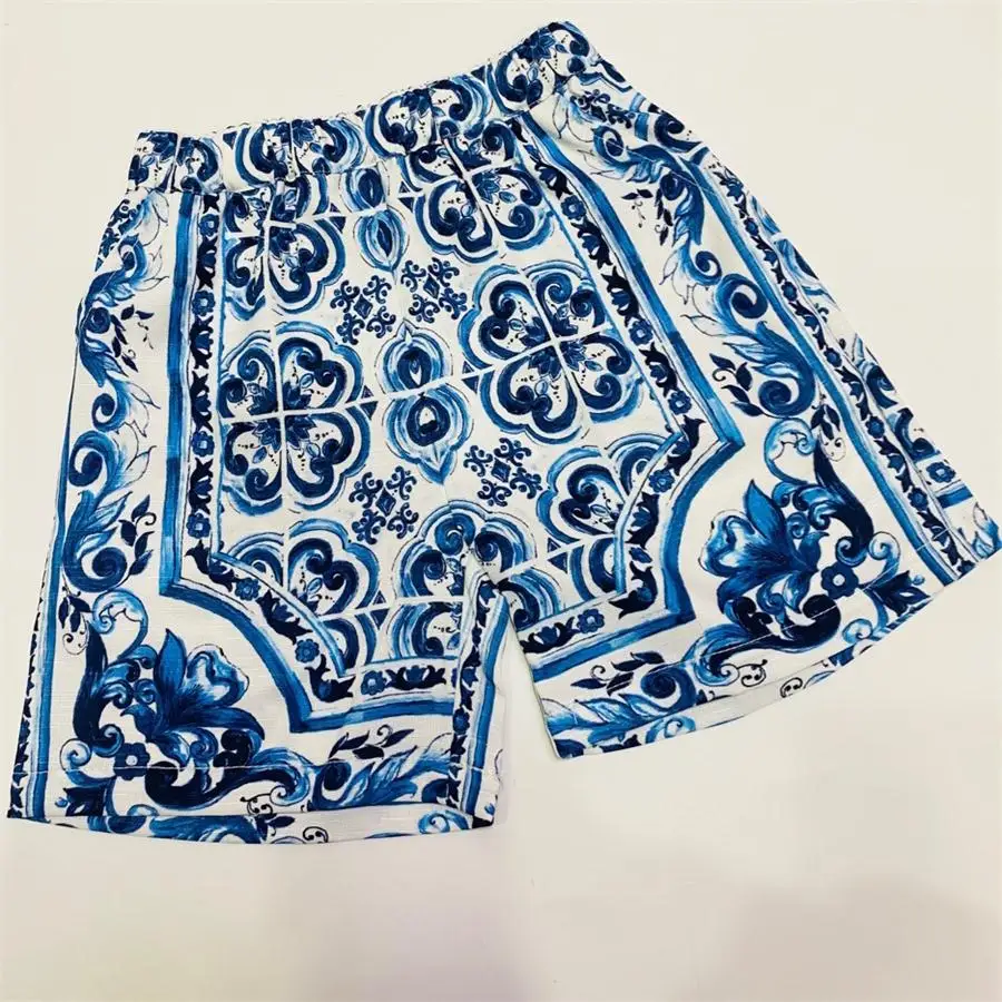 Children Sports T Shirt High end children&rsquo;s clothing factory summer new boy swim wear children&rsquo;s sports shirt shorts 2pcs set blue flower